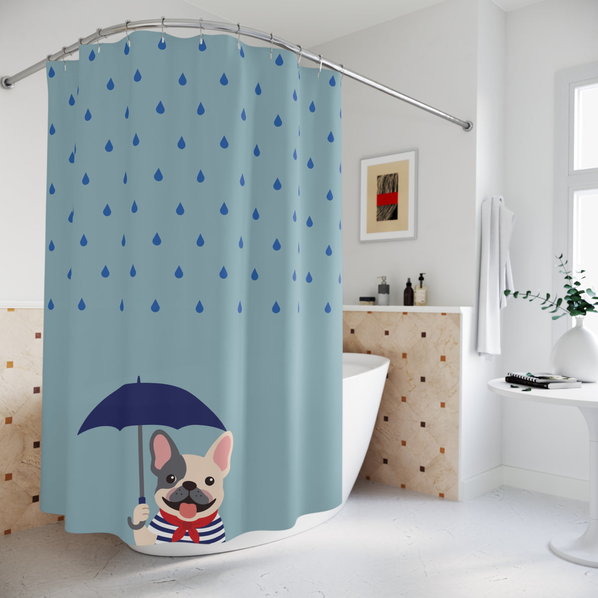 French Bulldog in Rain Shower Curtain