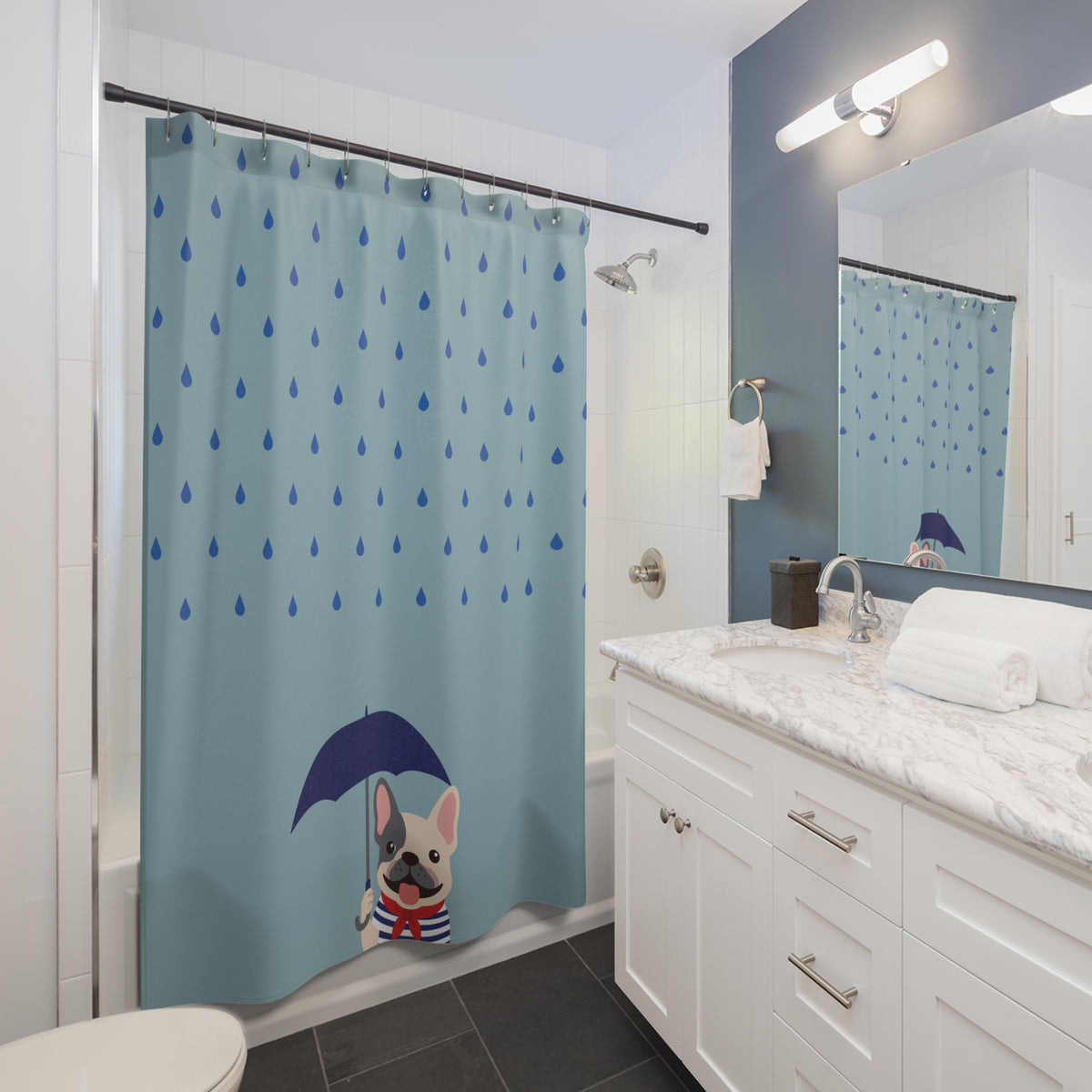 French Bulldog in Rain Shower Curtain
